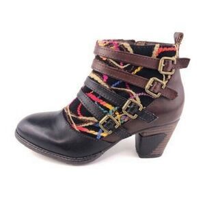 L'Artiste Redding Art To Wear Strappy Two Tone Leather Ankle Boot Size 7